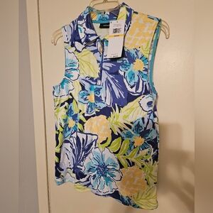 Rafaella Island Green Floral Sleeveless Top